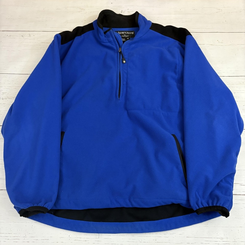 FootJoy DryJoys Fleece Pullover Mens M Blue 1/4 Zip Golf Long Sleeve Performance